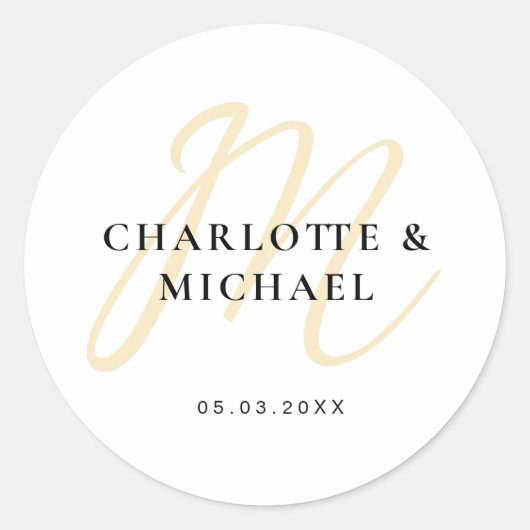 Einfach, elegant, Monogramm Ronde Sticker (Voorkant)