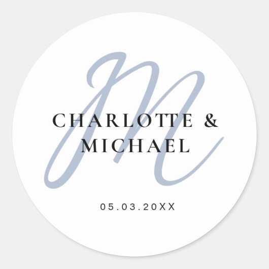 Einfach, elegant, Monogramm Ronde Sticker (Voorkant)