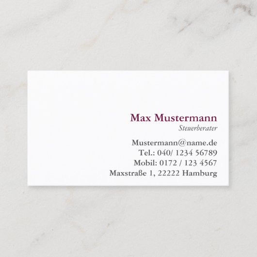 einfache Steuerberater Visitenkarte Visitekaartje (Voorkant)