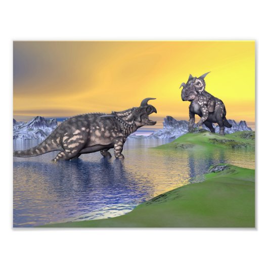 Einiosaurus dinosaurus door zonsondergang - 3D ren Foto Afdruk (Voorkant)