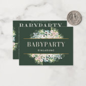 Einladung Babyparty – Gold Grün Floral Babyshower Notitiekaartje (Voorkant / Achterkant in situ)