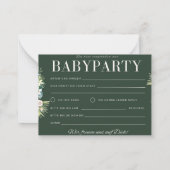 Einladung Babyparty – Gold Grün Floral Babyshower Notitiekaartje (Achterkant)