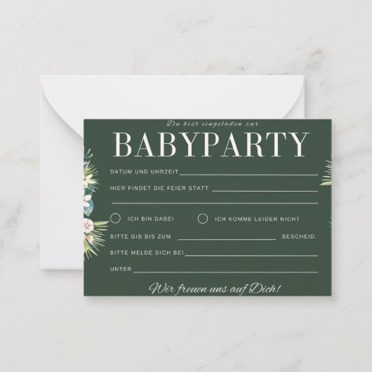 Einladung Babyparty – Gold Grün Floral Babyshower Notitiekaartje (Achterkant)