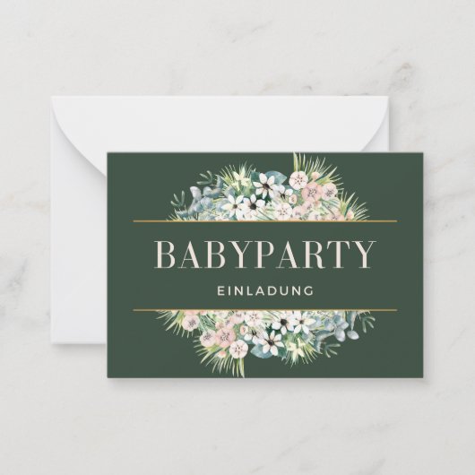 Einladung Babyparty – Gold Grün Floral Babyshower Notitiekaartje (Voorkant)