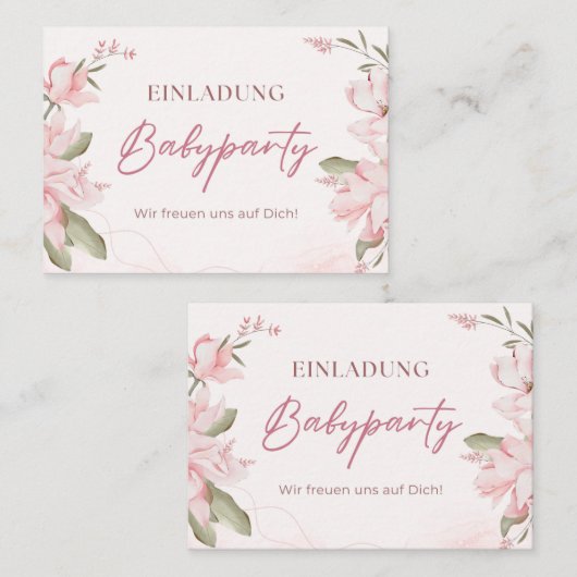 Einladung Babyparty – Pink Blumen Babyshower Notitiekaartje (Voorkant / Achterkant)