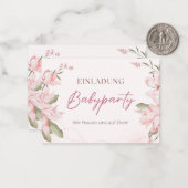Einladung Babyparty – Pink Blumen Babyshower Notitiekaartje (Voorkant / Achterkant in situ)
