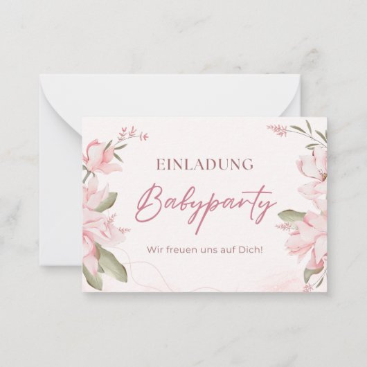 Einladung Babyparty – Pink Blumen Babyshower Notitiekaartje (Achterkant)