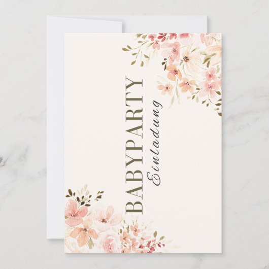 Einladung Babyparty – Rosa Blumen Babyshower Kaart (Voorkant)