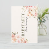 Einladung Babyparty – Rosa Blumen Babyshower Kaart (Staand voorkant)