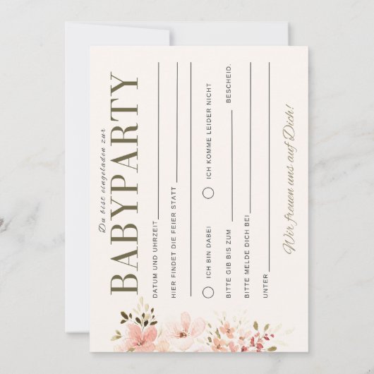 Einladung Babyparty – Rosa Blumen Babyshower Kaart (Achterkant)