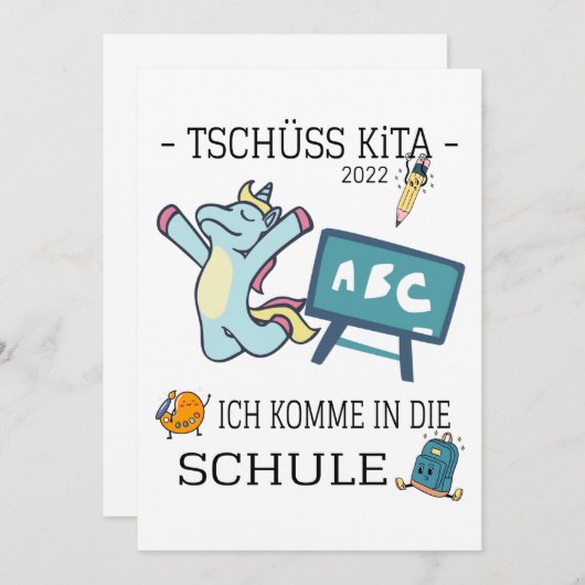 Einladung Einschulung Einhorn Kaart (Voorkant / Achterkant)