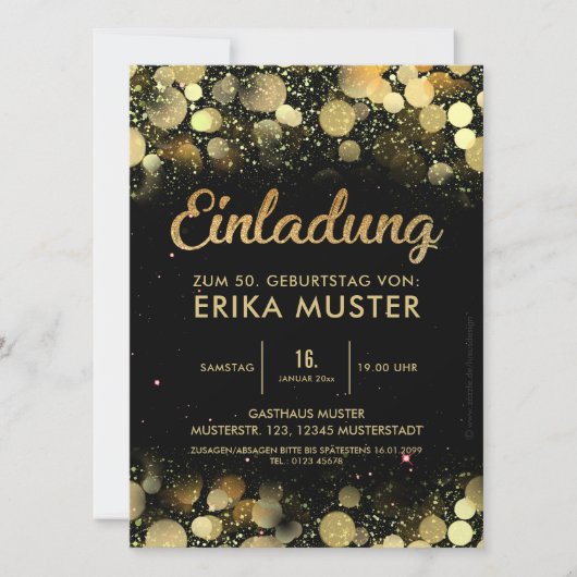 Einladung zum 50. Geburtstag "Goldene Schrift" Aankondiging (Voorkant)