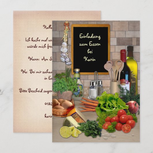 Einladung zum Essen (mit deinem Namen) Kaart (Voorkant / Achterkant)