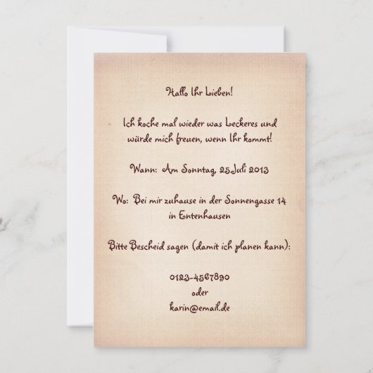 Einladung zum Essen (mit deinem Namen) Kaart (Achterkant)