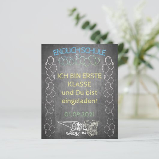 Einladungskarte zur Einschulung im Tafelstil (Staand voorkant)