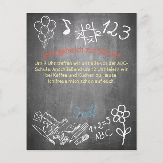 Einladungskarte zur Einschulung im Tafelstil (Achterkant)