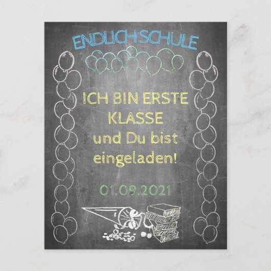 Einladungskarte zur Einschulung im Tafelstil (Voorkant)