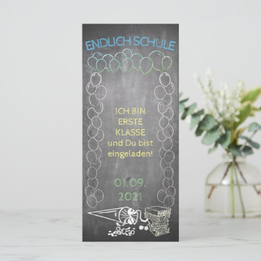 Einladungskarte zur Einschulung im Tafelstil (Staand voorkant)