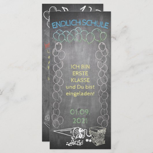 Einladungskarte zur Einschulung im Tafelstil (Voorkant / Achterkant)