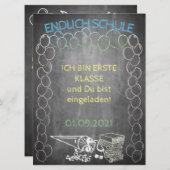 Einladungskarte zur Einschulung im Tafelstil (Voorkant / Achterkant)