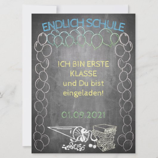 Einladungskarte zur Einschulung im Tafelstil (Voorkant)