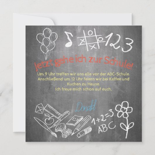 Einladungskarte zur Einschulung im Tafelstil (Achterkant)