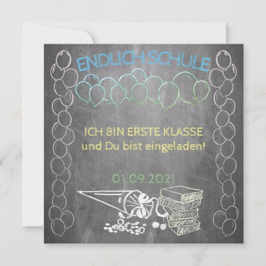 Einladungskarte zur Einschulung im Tafelstil (Voorkant)