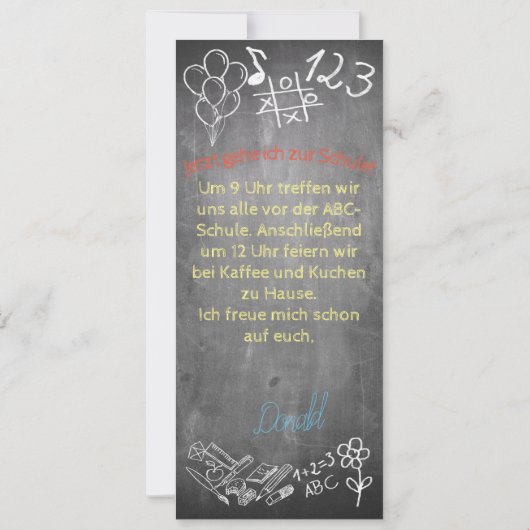 Einladungskarte zur Einschulung im Tafelstil (Achterkant)