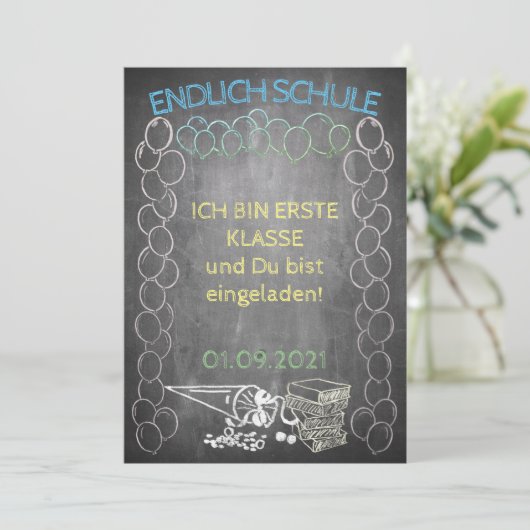 Einladungskarte zur Einschulung im Tafelstil (Staand voorkant)