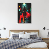 Einsame Anmut in Rot - Frau im Regen Canvas Afdruk (Insitu (Slaapkamer))