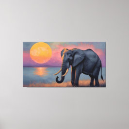 Einsamer Elefant am majestätischen Sonnenuntergang Canvas Afdruk