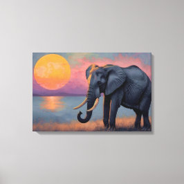 Einsamer Elefant am majestätischen Sonnenuntergang Canvas Afdruk
