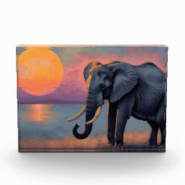 Einsamer Elefant am majestätischen Sonnenuntergang Fotoblokken