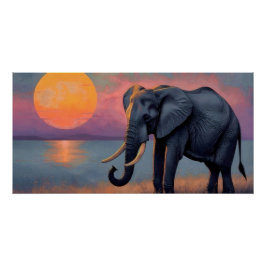 Einsamer Elefant am majestätischen Sonnenuntergang Perfect Poster