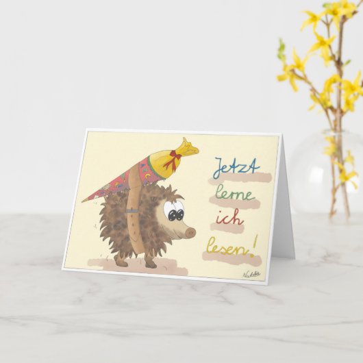 Einschulungskarte – liebevoll handgezeichnet Mädch Kaart (Gele Bloem)