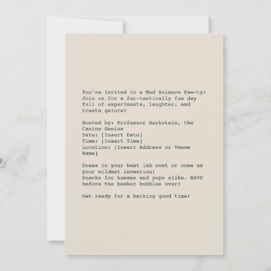 Einstein Pup in Lab Coat Kaart (Achterkant)