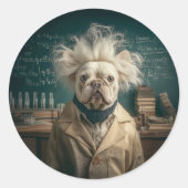 Einstein Pup in Lab Coat Ronde Sticker (Voorkant)