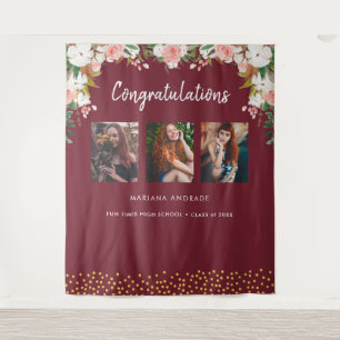Einsteinfoto met bloemen in burgundyrood voor afst wandkleed