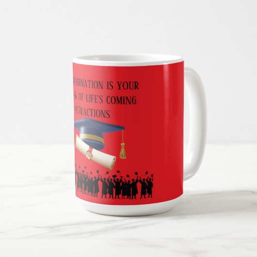 Einsteins afstudeermotto helder rood koffiemok (Voorkant rechts)