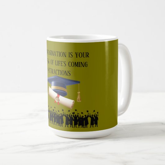 Einstein's afstudeermotto olijf koffiemok (Voorkant rechts)
