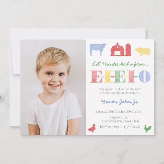 EIO Old MacDonald Boerderij Birthday Party for Boy Kaart (Voorkant)