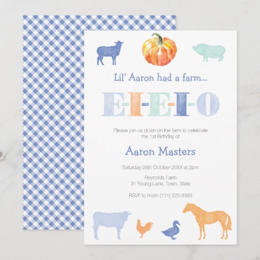 EIO Old MacDonald Pumpkin Boy's Birthday Party Kaart (Voorkant / Achterkant)