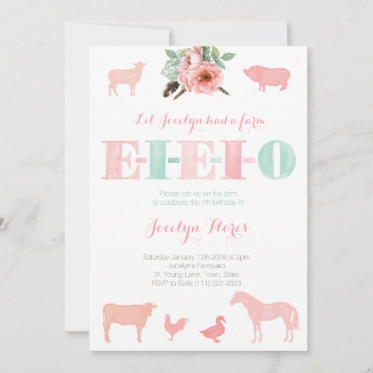 EIO-uitnodigingen, Old MacDonald Birthday Party Kaart (Voorkant)