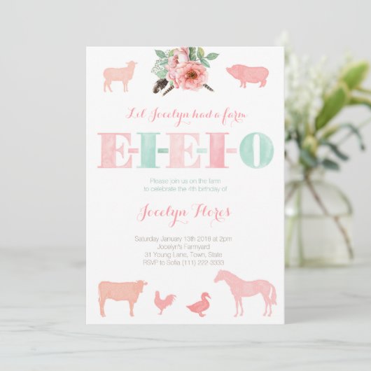 EIO-uitnodigingen, Old MacDonald Birthday Party Kaart (Staand voorkant)