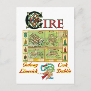 Eire Cities-kaart Briefkaart