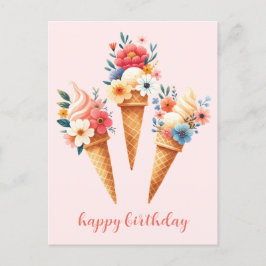 Eis mit Blumen- happy birthday- Aquarell Briefkaart