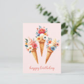Eis mit Blumen- happy birthday- Aquarell Briefkaart (Staand voorkant)