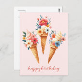 Eis mit Blumen- happy birthday- Aquarell Briefkaart (Voorkant / Achterkant)