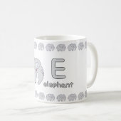 EisforElephant–FunAlphabetCupDesign Koffiemok (Voorkant rechts)