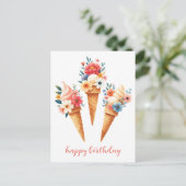 Eisüten mit Blumen- happy birthday- Aquarell Briefkaart (Staand voorkant)